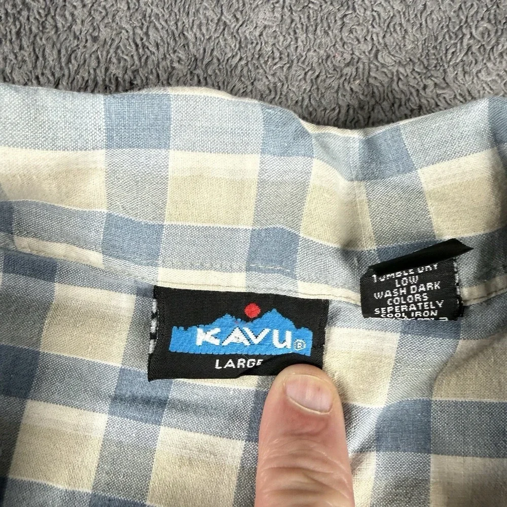 Kavu 100% Cotton Short Sleeve Yellow Plaid Button Down Shirt Sz Large